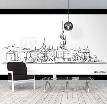 Bild på Stockholm Panorama Famous Outline Landmark Sketch